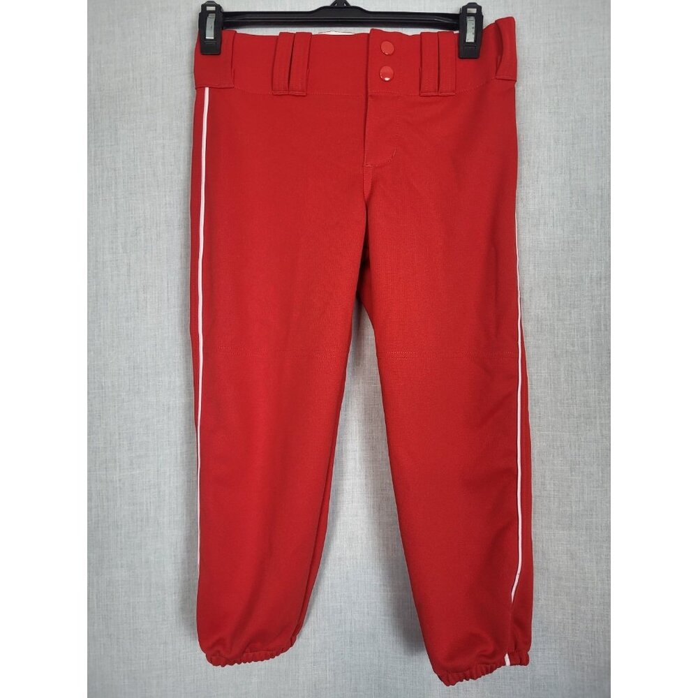 Boys Youth Red Baseball Pants Short Sz L (24-26) Softball Scarlet/ White Piping